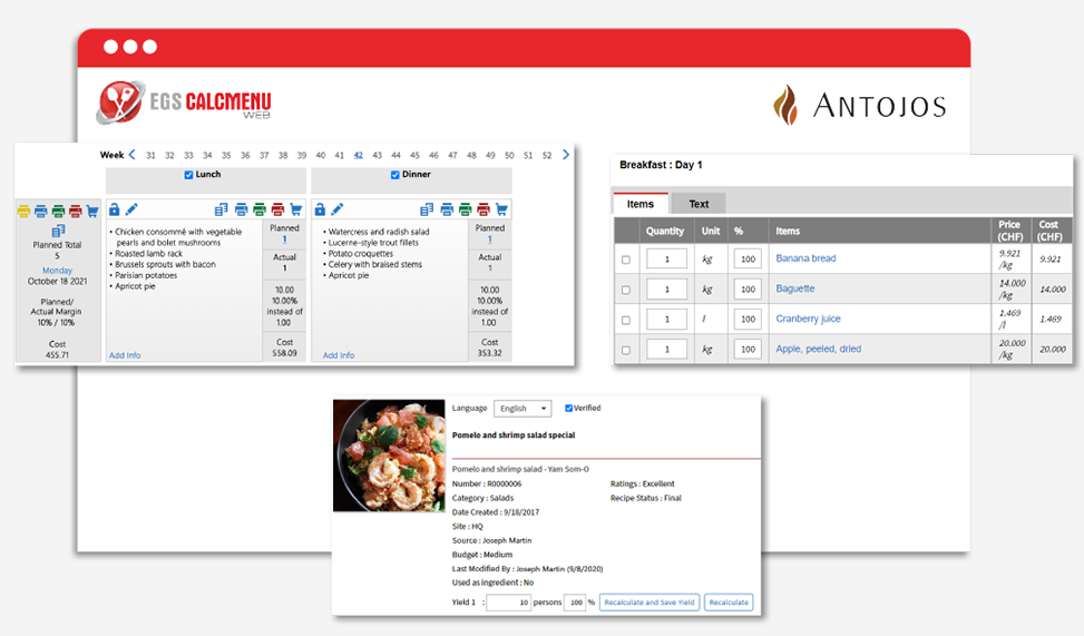 EGS CALCMENU Web - Recipe Details and Menu Plan